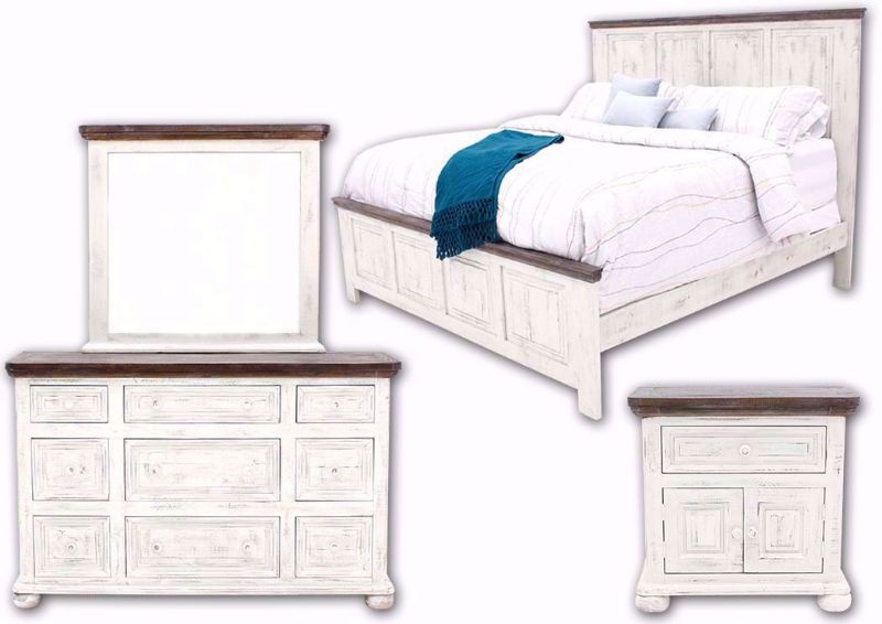 White Allie Queen Size Bedroom Set. Includes Queen Bed, Dresser With Mirror and 1 Nightstand | Home Furniture Plus Bedding