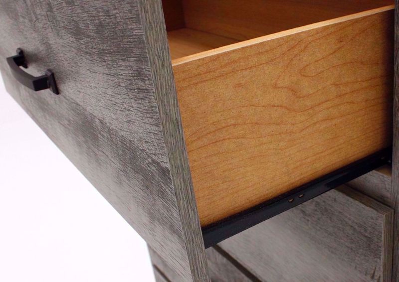 Rustic Brown Jourdan Creek Dresser with Mirror Showing the Metal Drawer Glides | Home Furniture Plus Bedding