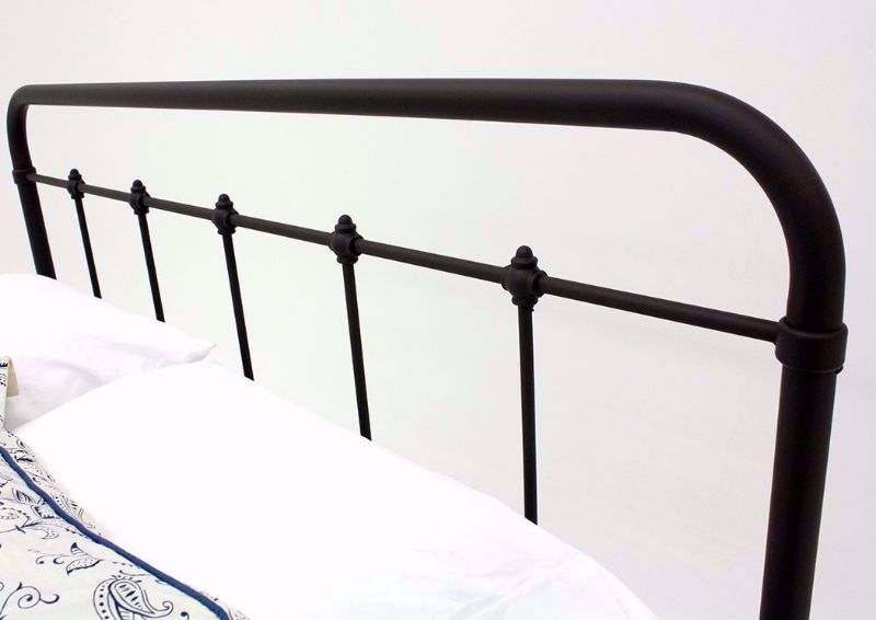 Brown Jourdan Creek Full Iron Bed Showing the Headboard at an Angle | Home Furniture Plus Bedding