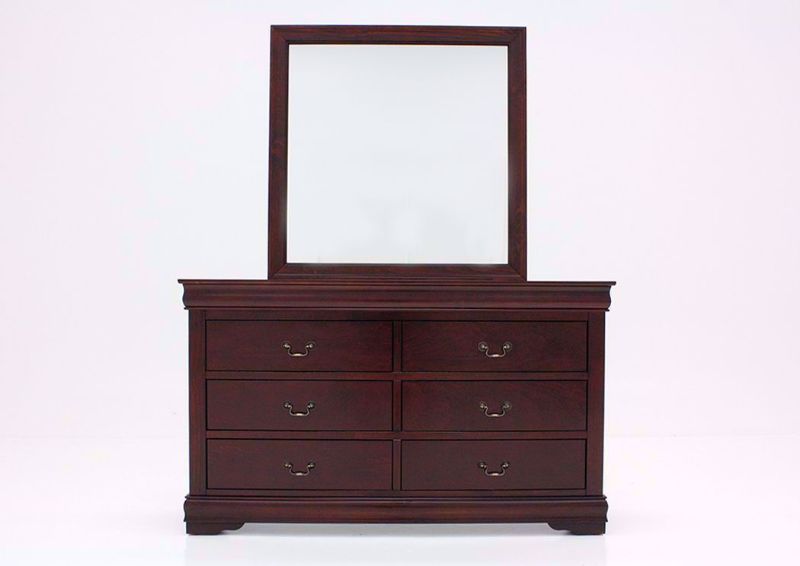 Brown Louis Philippe Dresser with Mirror Facing Front | Home Furniture Plus Bedding