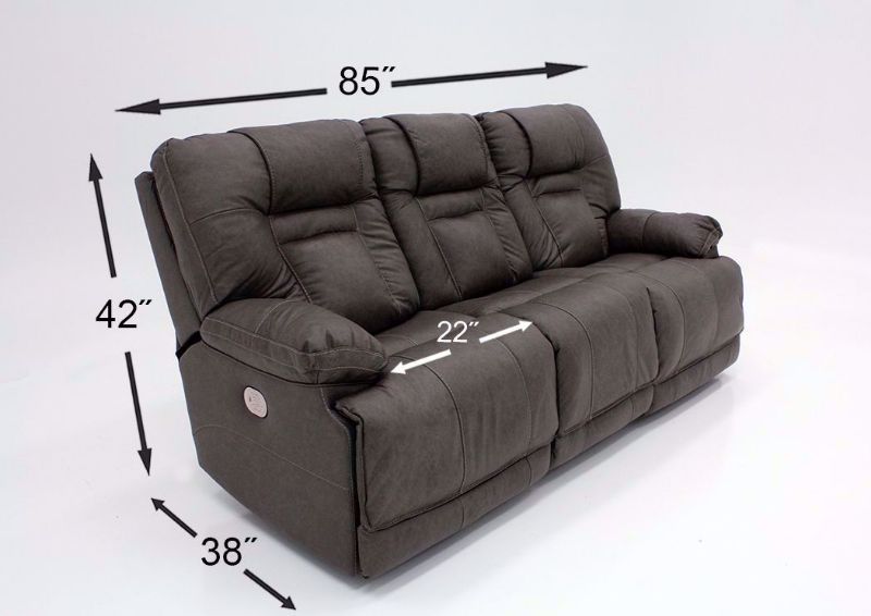 Dimension Details on the Gray Wurstrow Power Reclining Sofa by Ashley Furniture | Home Furniture Plus Bedding