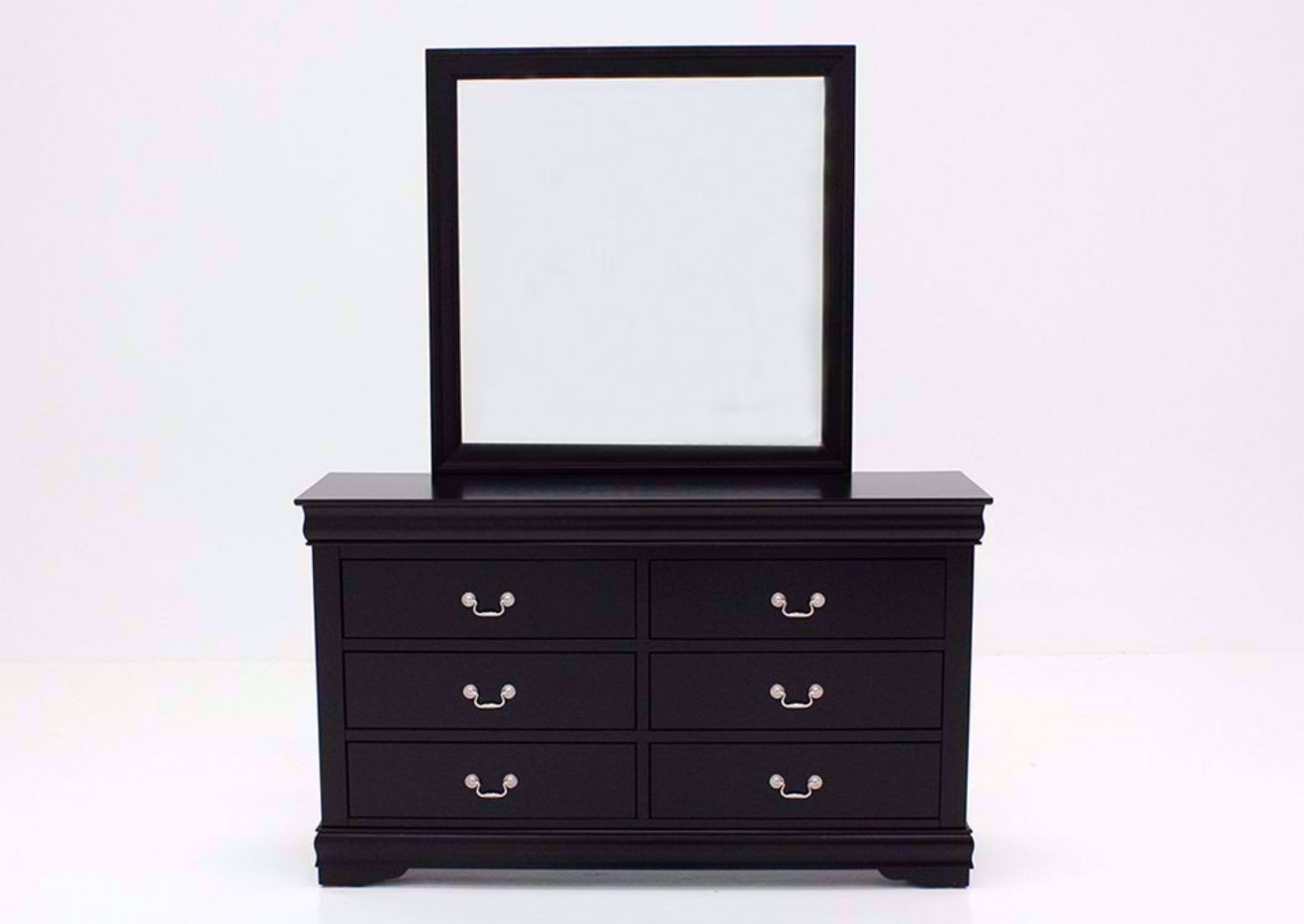 Black Louis Philippe Dresser with Mirror Facing Front | Home Furniture Plus Bedding