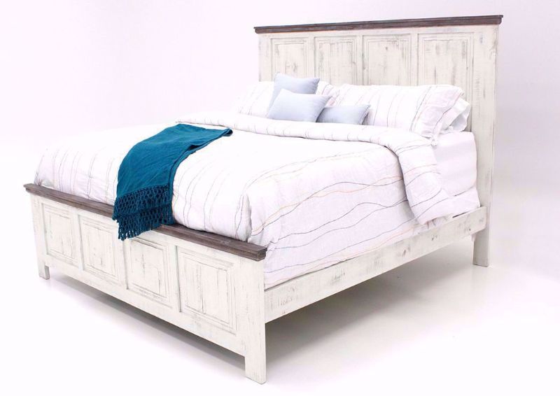 Distressed Whitewash White Allie Full Size Bed at an Angle | Home Furniture Plus Bedding