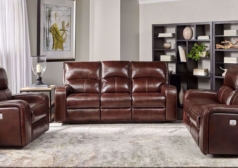 Branson Power Reclining Sofa Set with Dark Brown Top Grain Leather Upholstery. Includes Reclining Sofa, Reclining Loveseat and Reclining Chair | Home Furniture + Mattress