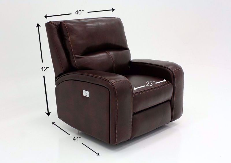 Branson Power Reclining Chair with Dark Brown Top Grain Leather Upholstery - Includes Dimension Details | Home Furniture + Mattress