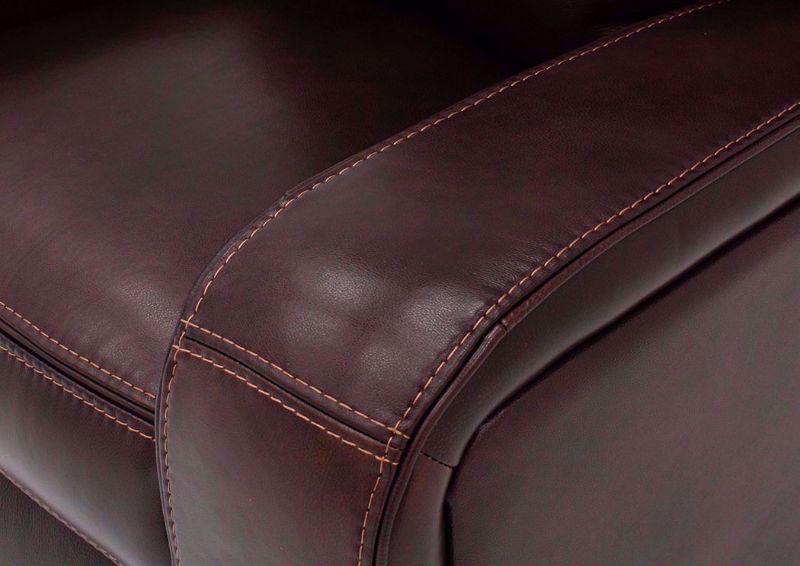 Details of the Brown Top Grain Leather and Accent Stitches on the Branson Power Reclining Sofa Set - Home Furniture + Mattress