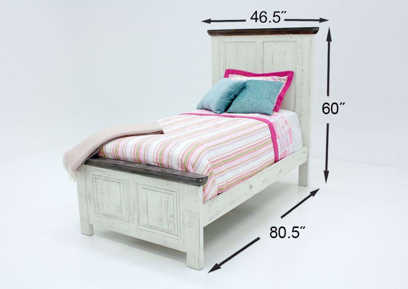 Distressed Whitewash White Allie Twin Size Bed Dimensions | Home Furniture Plus Mattress