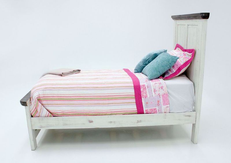 Distressed Whitewash White Allie Twin Size Bed Showing the Side View | Home Furniture Plus Mattress