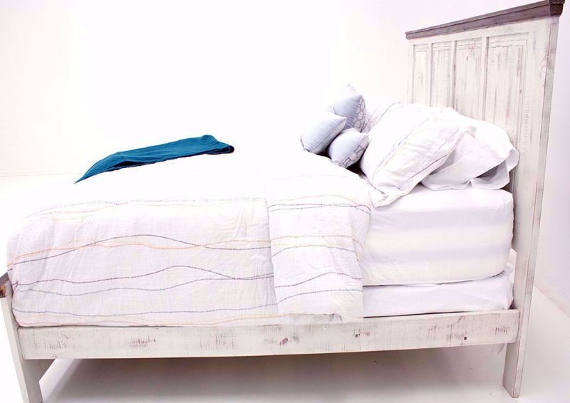 Distressed Whitewash White Allie Full Size Bed Showing the Side View | Home Furniture Plus Bedding