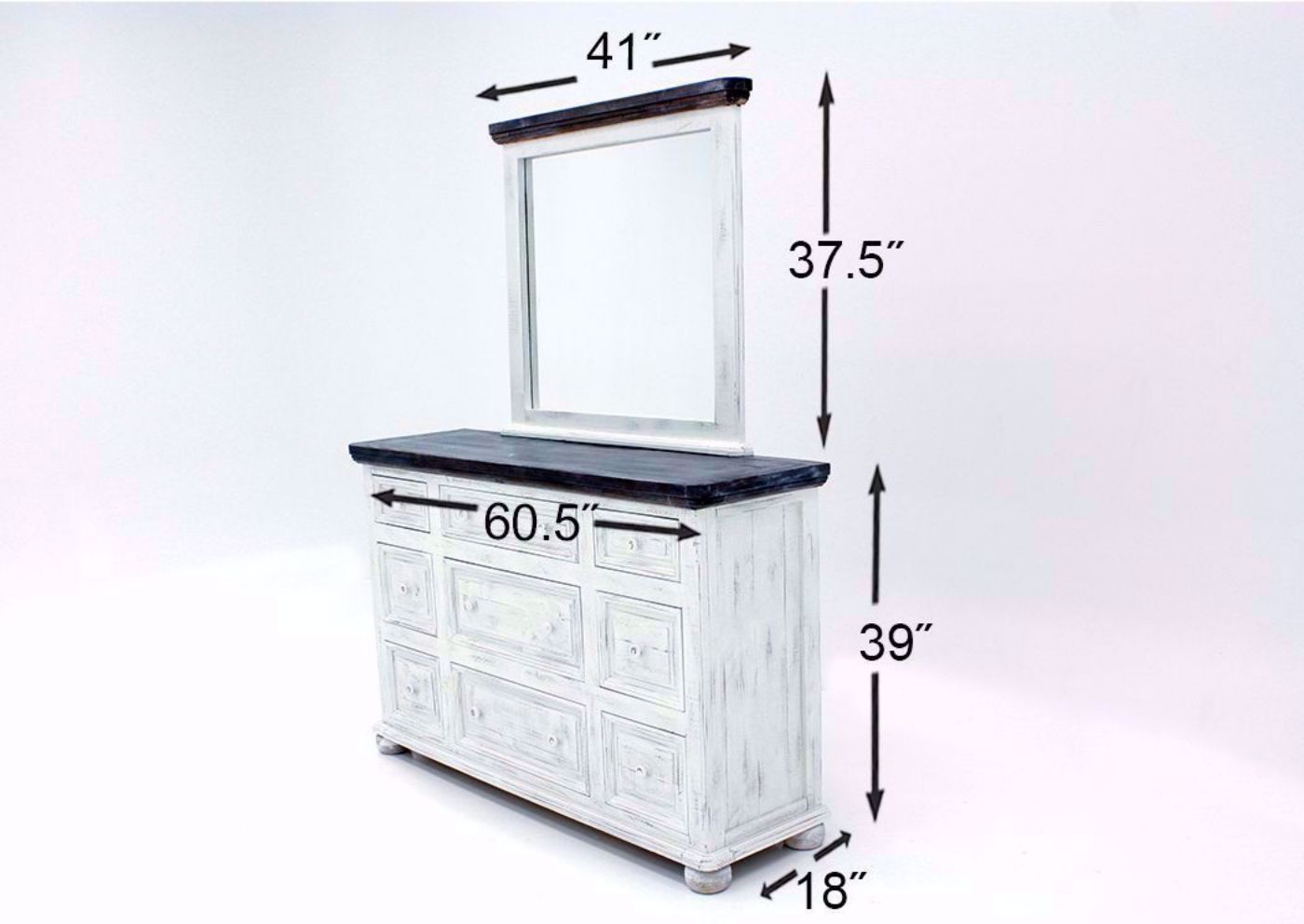 White Allie Queen Size Bedroom Set Showing the Dresser Dimensions | Home Furniture Plus Bedding