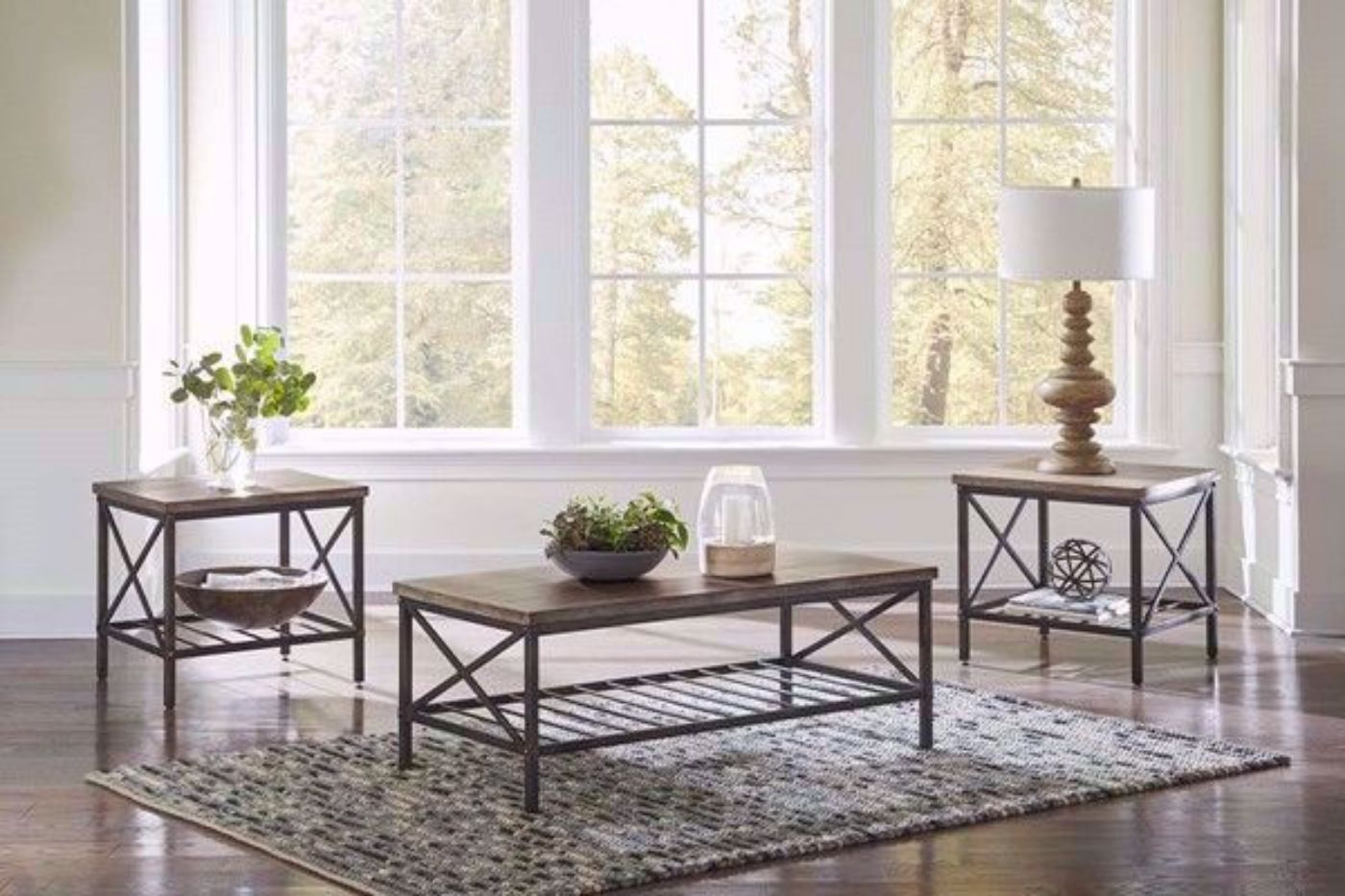Black and Brown Brendon Coffee Table Set in a Room Setting | Home Furniture Plus Mattress