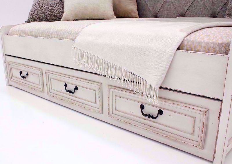 Antique White Realyn Upholstered Day Bed with Drawer Details | Home Furniture Plus Bedding
