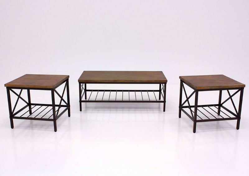 Black and Brown Brendon Coffee Table Set Showing One Coffee and Two End Tables | Home Furniture Plus Mattress