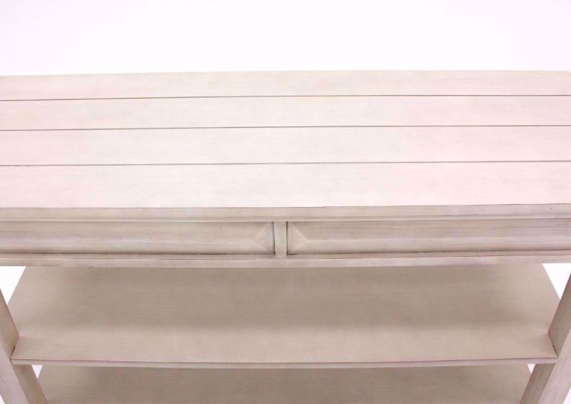 Antique White Passages Sofa/Console Table Showing the Plank Style Table Top | Home Furniture Plus Mattress