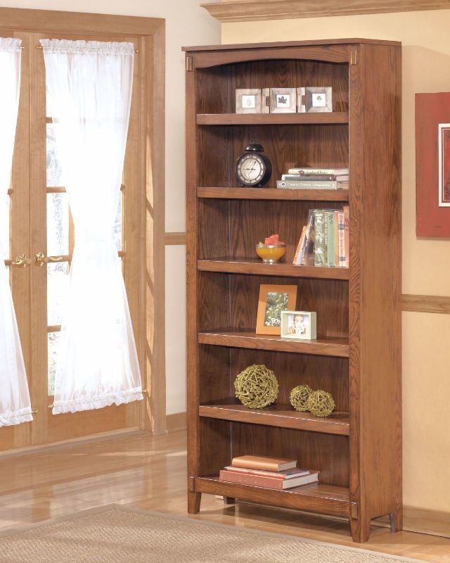 Cross Island Large Bookcase with Medium Brown Finish | Home Furniture Plus Bedding