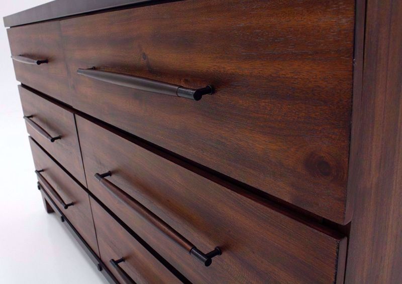 Warm Brown Silo Dresser with Mirror Showing the Drawer Fronts | Home Furniture Plus Bedding