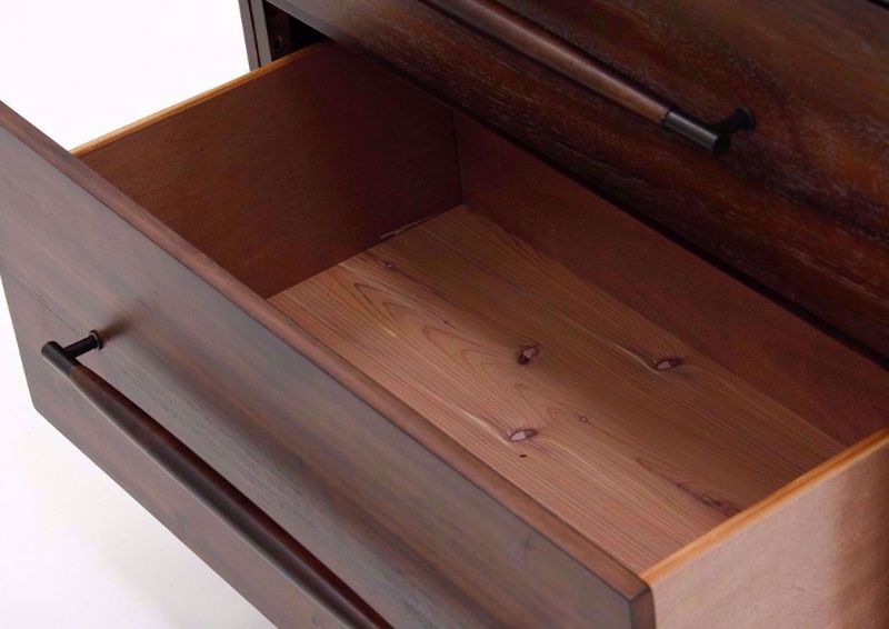 Warm Brown Silo Nightstand Showing the Cedar Lined Bottom Drawer Interior | Home Furniture Plus Mattress