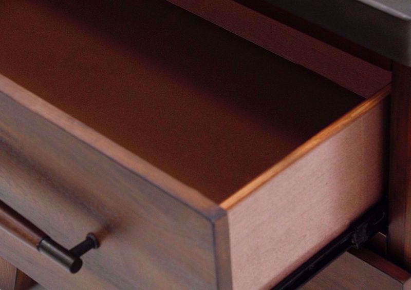Warm Brown Silo Nightstand Showing the Felt Lined Top Drawer Interior | Home Furniture Plus Mattress