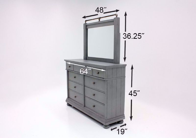 Bellville Dresser and Mirror, Gray, Dimensions  | Home Furniture Plus Bedding
