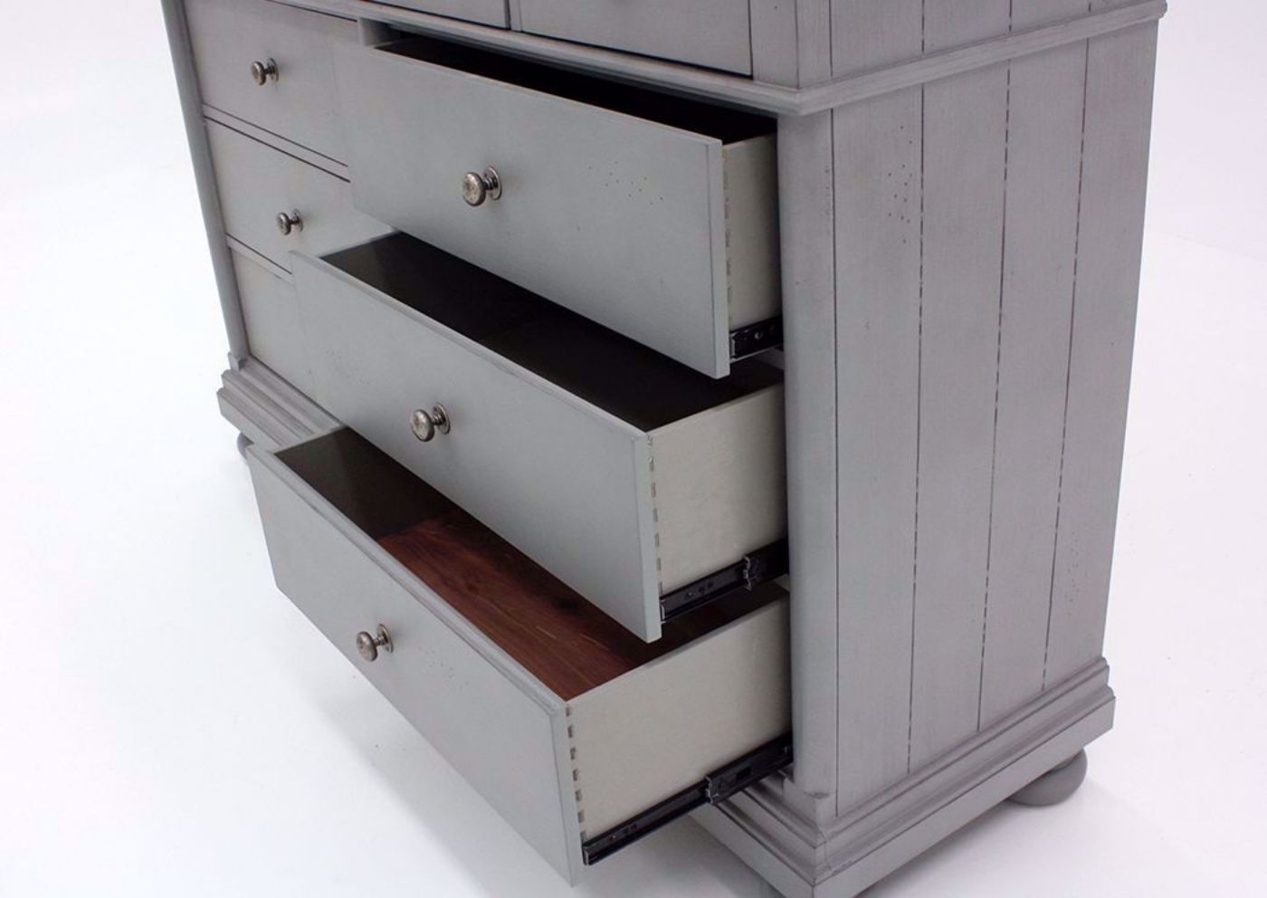 Bellville Dresser and Mirror, Gray, Drawers Open  | Home Furniture Plus Bedding