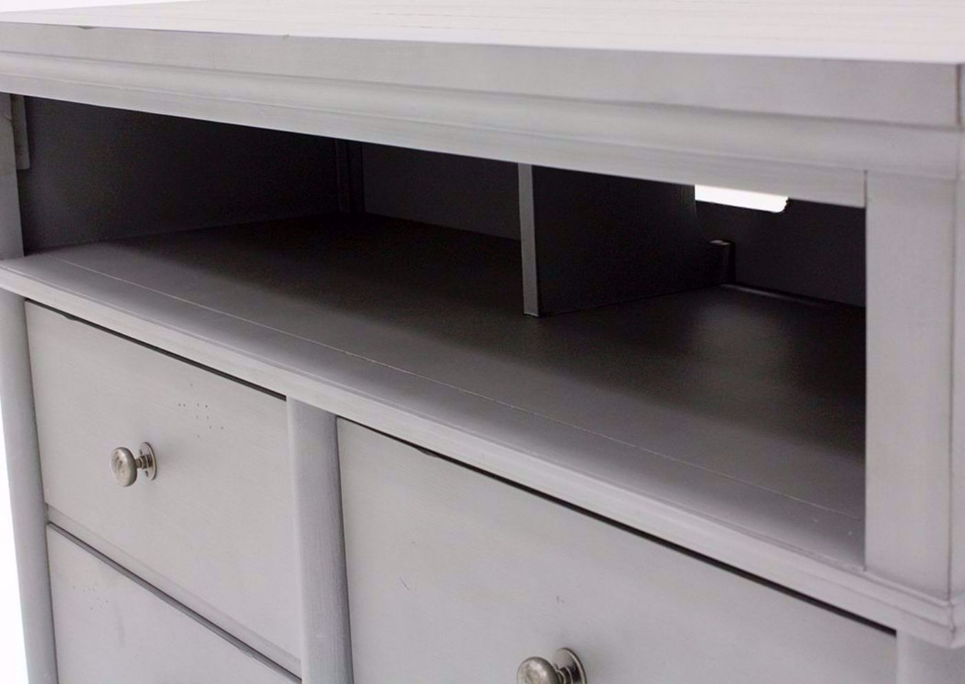 Bellville TV Stand Chest, Gray, Electronics Storage Slots | Home Furniture Plus Bedding