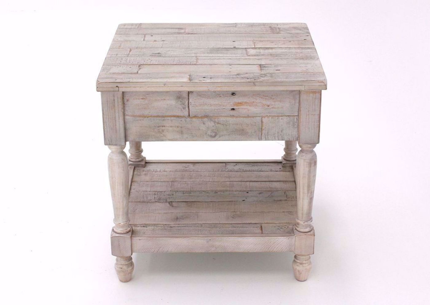 White Shawnalore End Table with 1 Drawer and Open Bottom Shelf by Ashley Furniture Showing the Side View | Home Furniture Plus Bedding