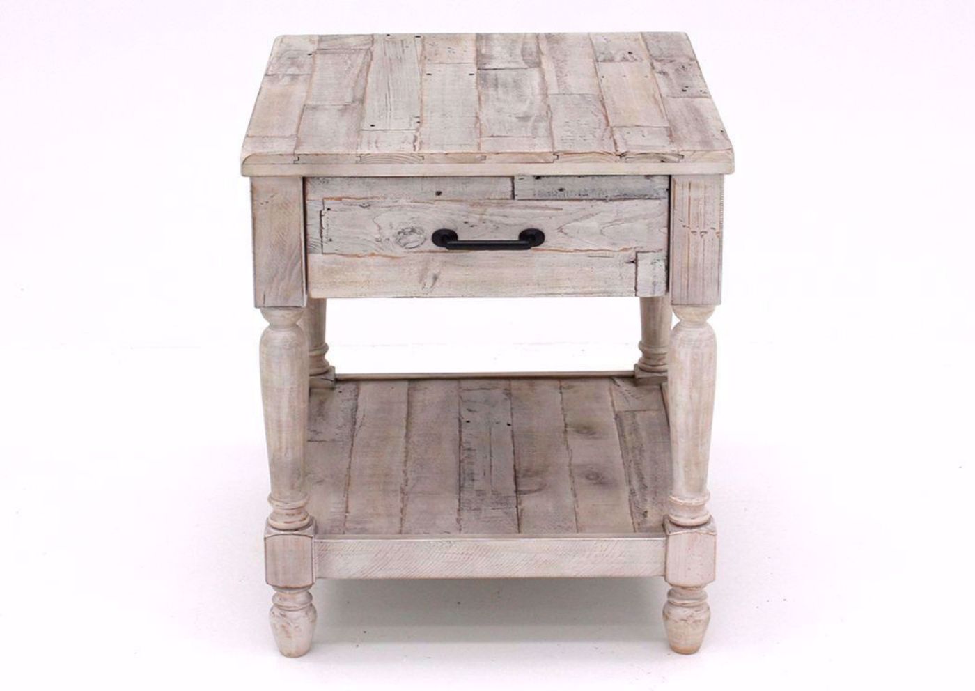 White Shawnalore End Table with 1 Drawer and Open Bottom Shelf by Ashley Furniture Showing the Front View | Home Furniture Plus Bedding