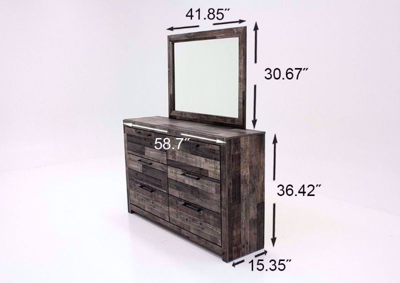Measurement Details on the Rustic Gray Brown Derekson Dresser with Mirror by Ashley Furniture | Home Furniture Plus Bedding