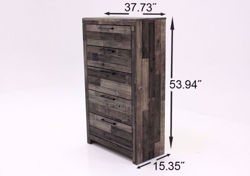 Measurement Details for the 5 Drawer Rustic Brown Gray Derekson Chest of Drawers by Ashley Furniture Dimensions | Home Furniture Plus Bedding