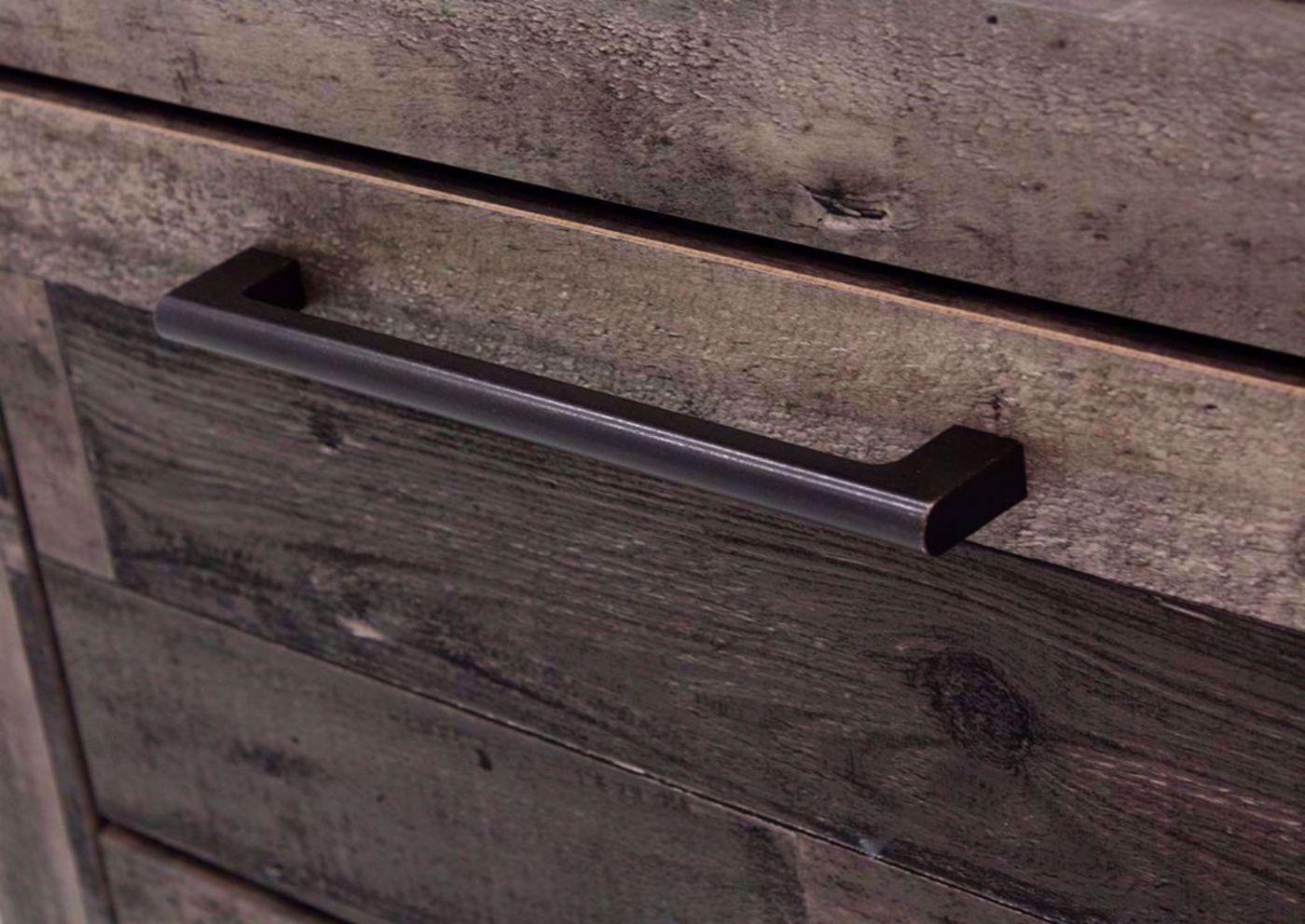 Close Up of Drawer Hardware/Pulls on the Rustic Gray Brown Derekson Chest of Drawers by Ashley Furniture | Home Furniture Plus Bedding