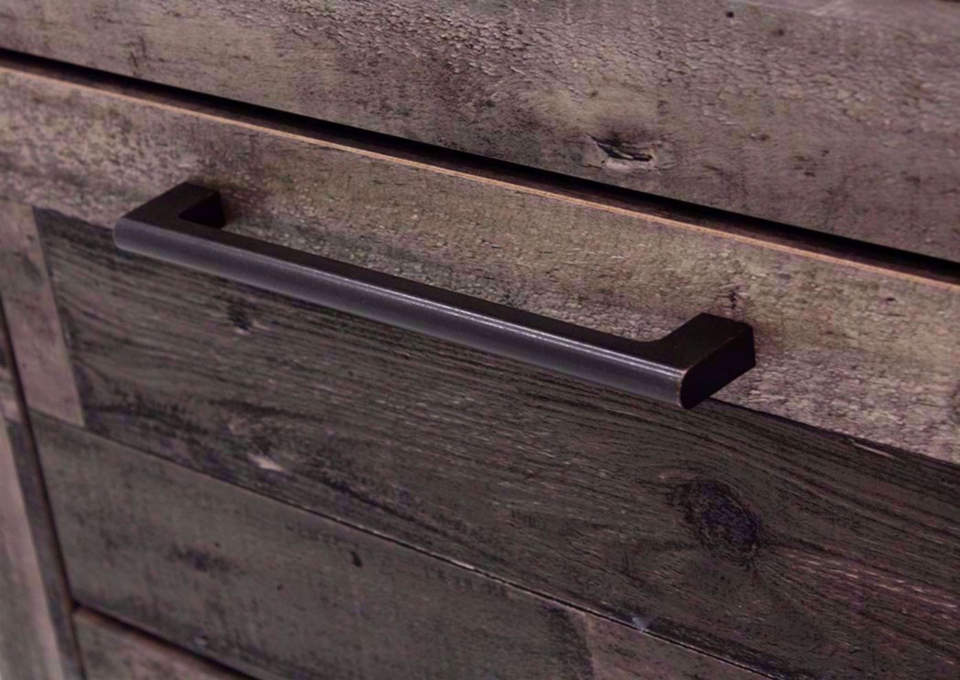 Close Up of Drawer Hardware/Pulls on the Rustic Gray Brown Derekson Nightstand  by Ashley Furniture | Home Furniture Plus Mattress