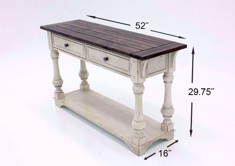 White and Brown Morgan Creek Sofa/Console Table Dimensions | Home Furniture Plus Mattress