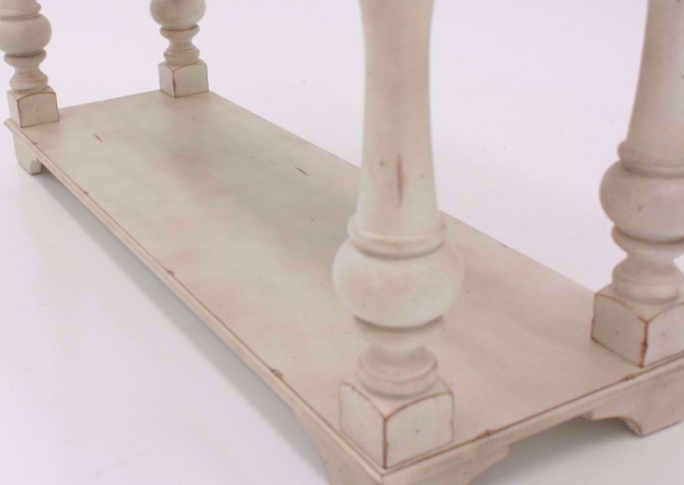 White and Brown Morgan Creek Sofa/Console Table Showing the Table Legs and Lower Shelf | Home Furniture Plus Mattress