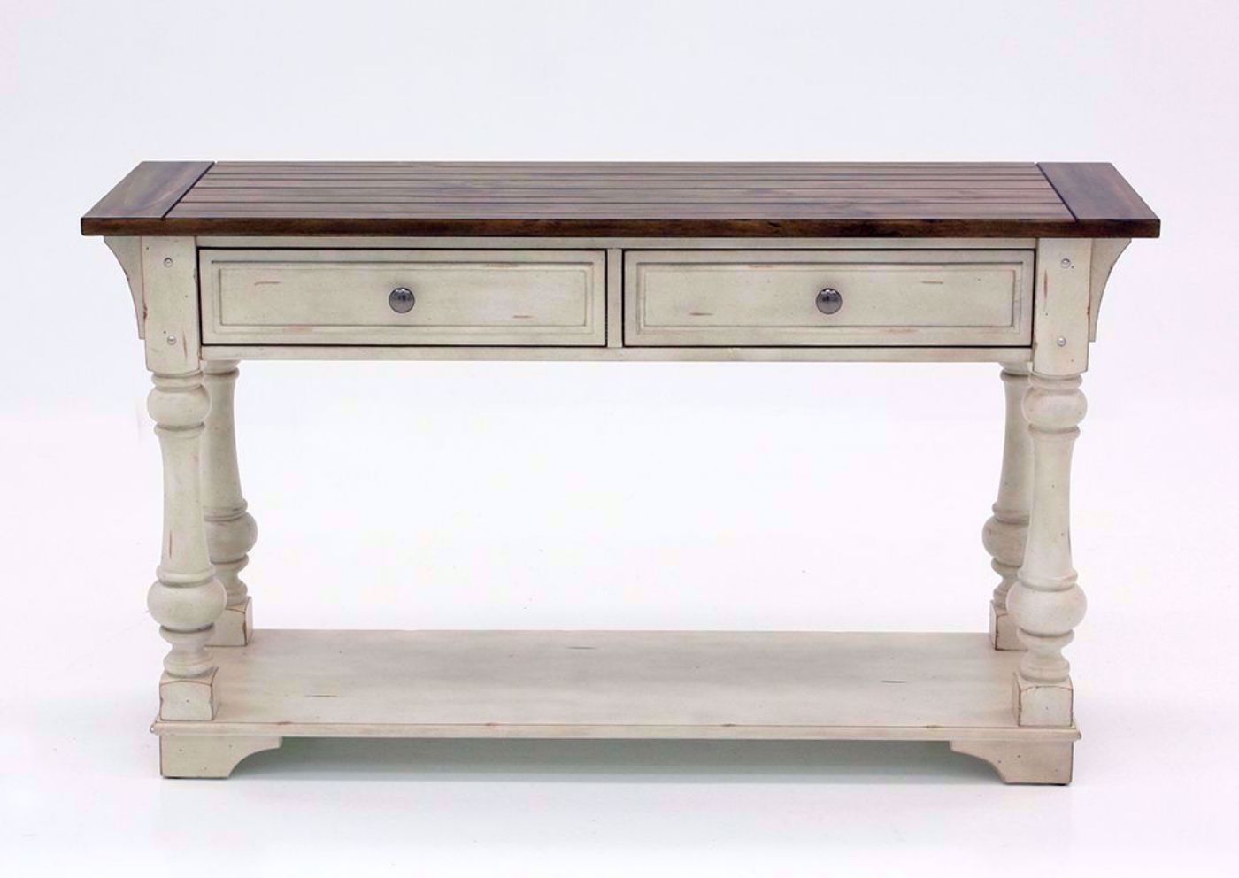 White and Brown Morgan Creek Sofa/Console Table Facing Front | Home Furniture Plus Mattress