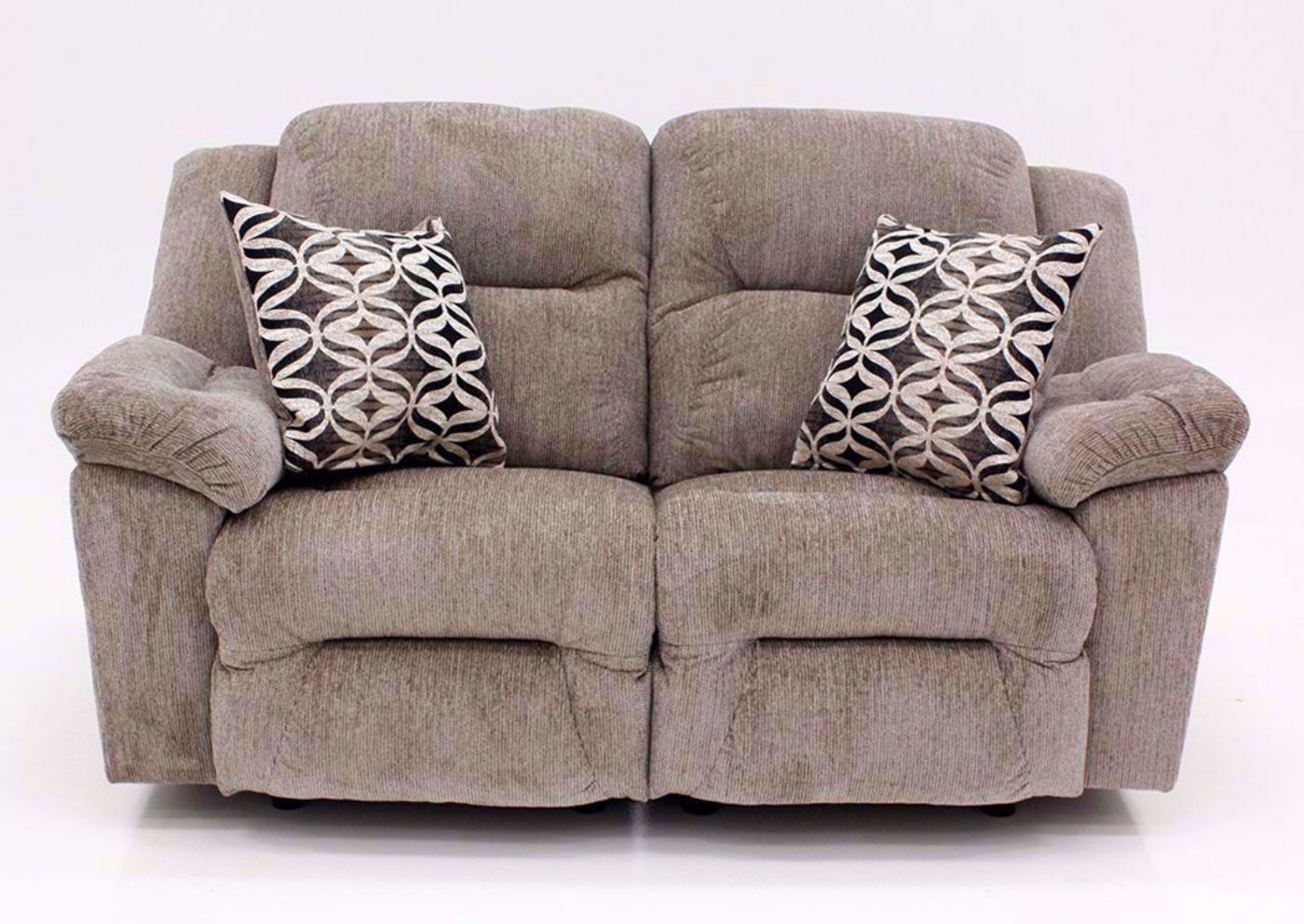 Tan Microfiber Upholstered Donnelly Power Activated Reclining Loveseat with Accent Pillows by Franklin | Home Furniture Plus Bedding