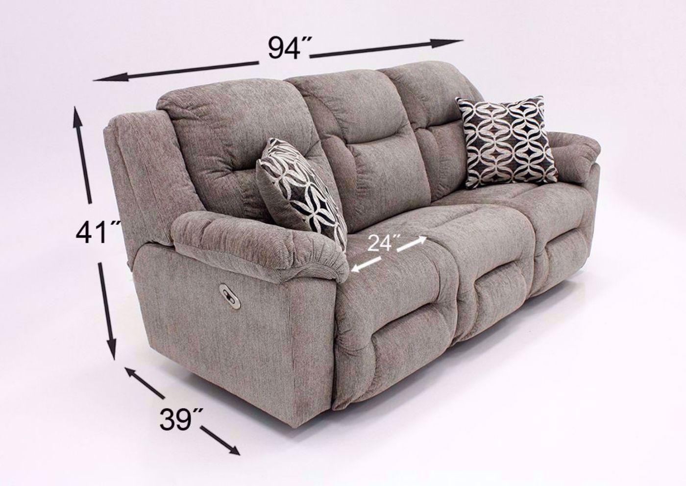 Dimension Details for Tan Microfiber Upholstered Donnelly Power Activated Reclining Sofa by Franklin | Home Furniture Plus Bedding
