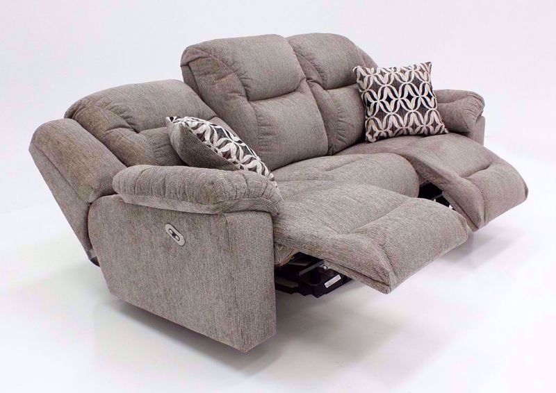 Side Angle View of Partially Reclined Dual Recliners on the Tan Donnelly Power Activated Sofa by Franklin | Home Furniture Plus Bedding