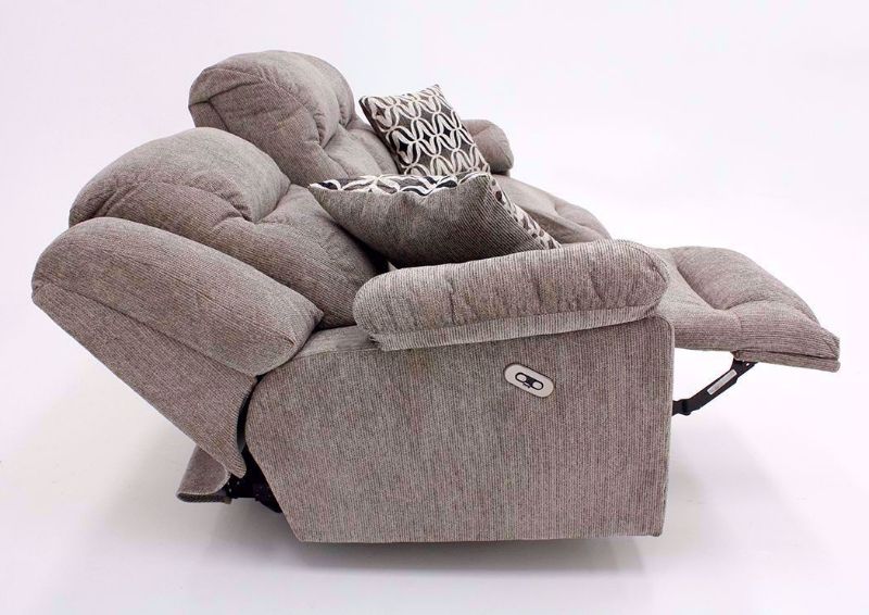 Side View of Partially Reclined Dual Recliners on the Tan Donnelly Power Activated Sofa by Franklin | Home Furniture Plus Bedding