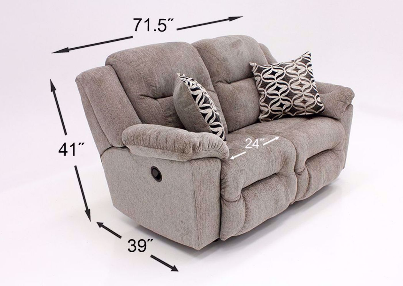 Image with Dimensions of the Donnelly Rocking Reclining Loveseat – Tan | Home Furniture Plus Bedding