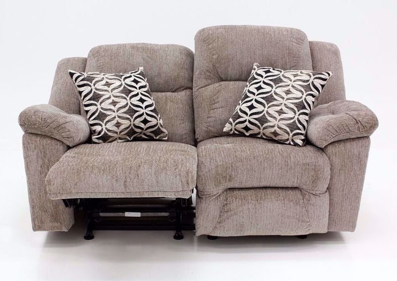 Front Facing View of the Donnelly Rocking Reclining Loveseat – Tan with Recliner Open | Home Furniture Plus Bedding