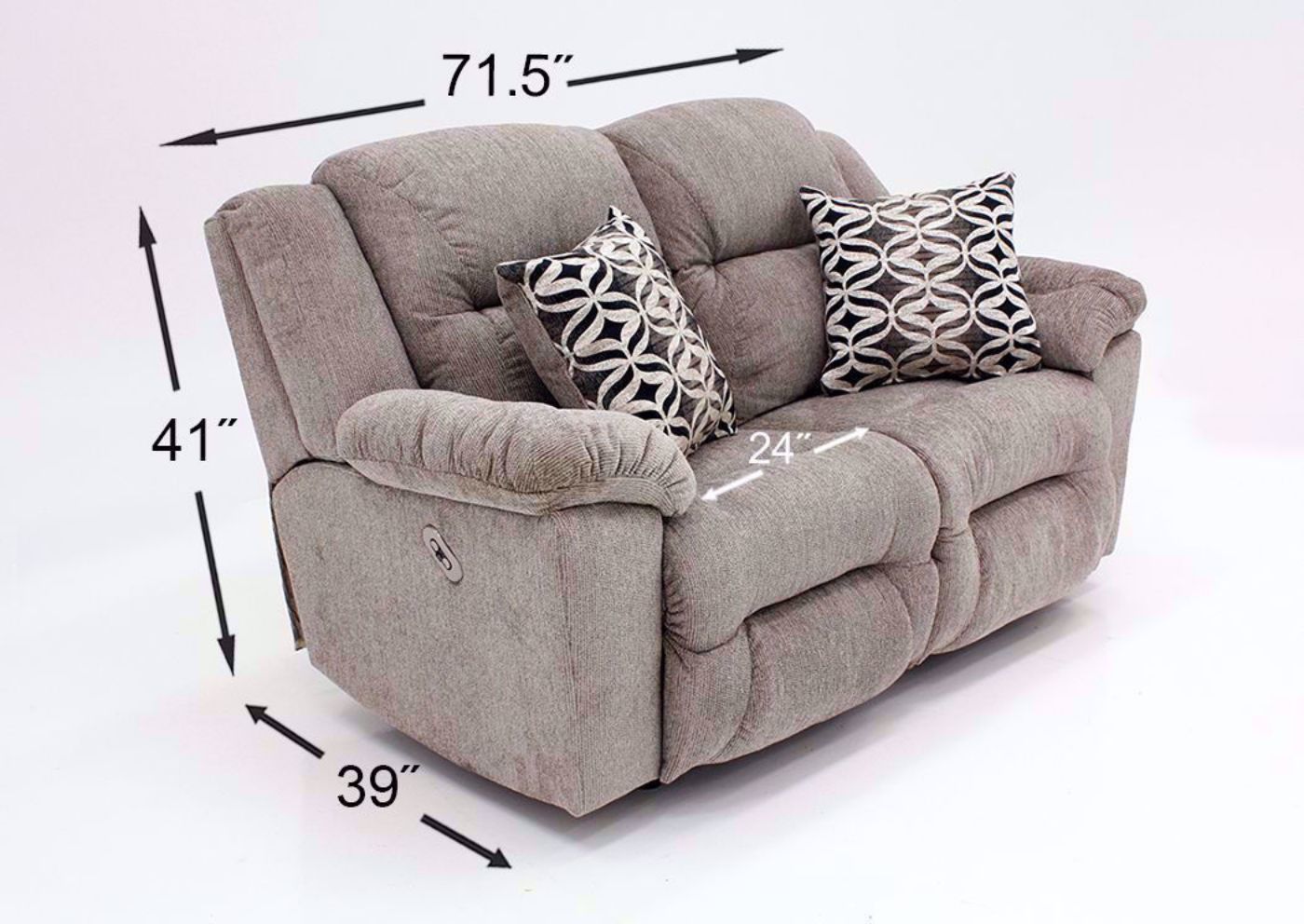 Dimension Details for Tan Microfiber Upholstered Donnelly Power Activated Reclining Loveseat by Franklin | Home Furniture Plus Bedding