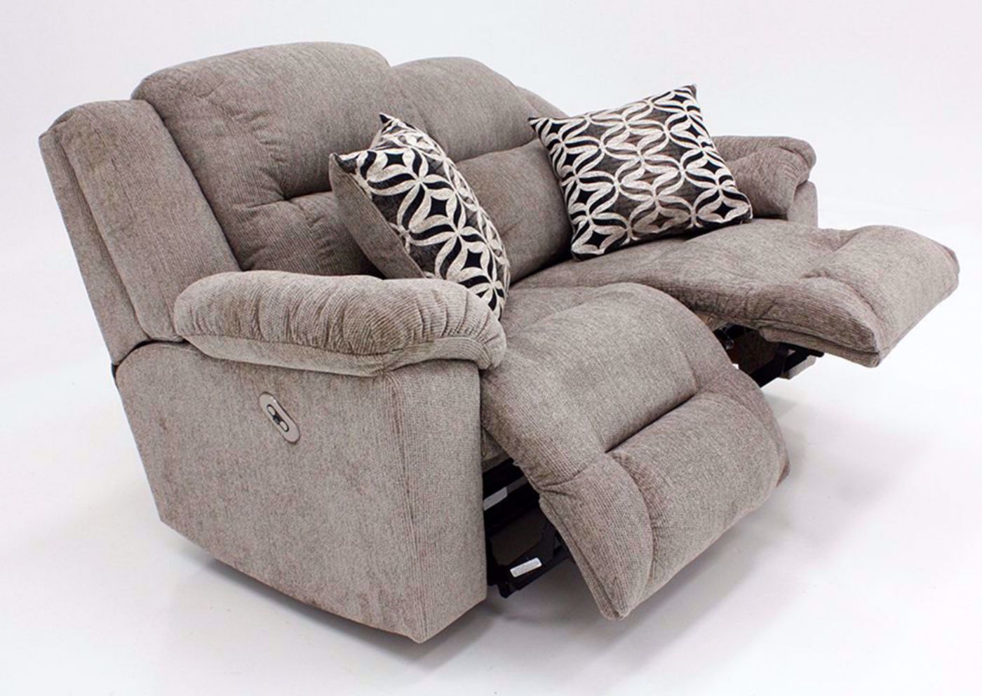 Side View of Partially Reclined Dual Recliners on the Tan Donnelly Power Activated Loveseat by Franklin | Home Furniture Plus Bedding
