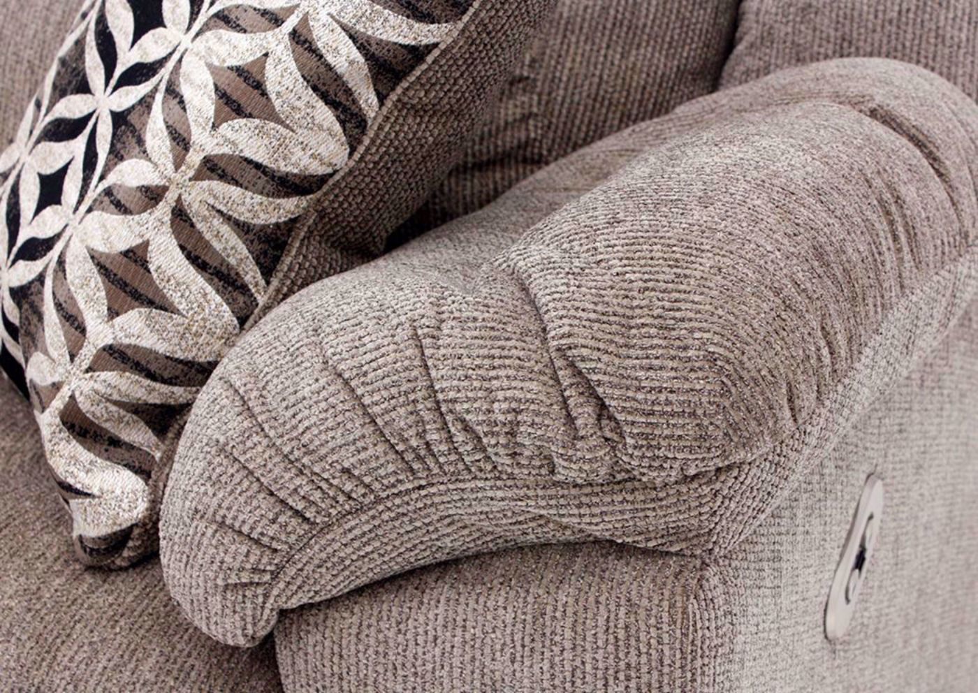 Close Up View of Padded Arms on the Tan Donnelly Power Activated Recliner by Franklin | Home Furniture Plus Bedding