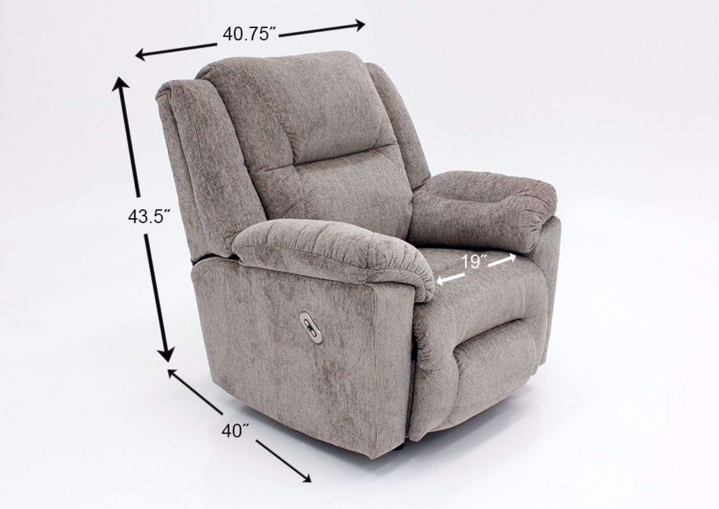 Tan Microfiber Upholstered Donnelly Power Activated Recliner by Franklin with Dimension Details | Home Furniture + Mattress