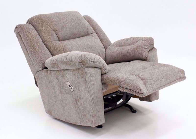 Angled View of  Partially Reclined Tan Donnelly Power Activated Recliner by Franklin | Home Furniture + Mattress