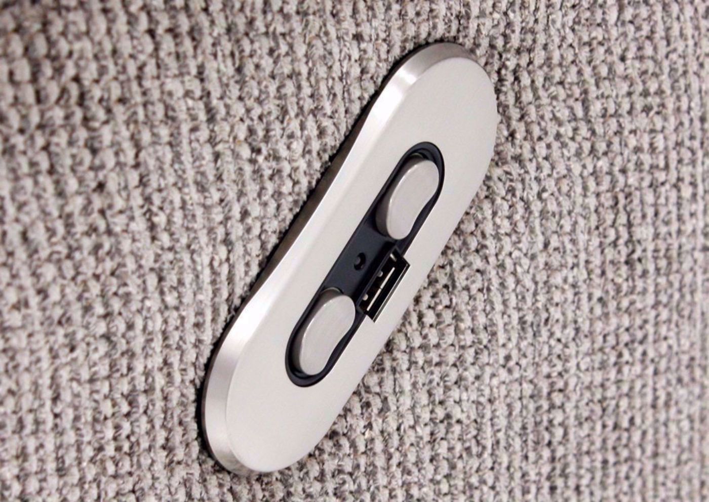 Close Up of Power Activation Buttons and USB Port on the Tan Donnelly Power Activated Sofa, Loveseat and Recliner by Franklin | Home Furniture Plus Bedding