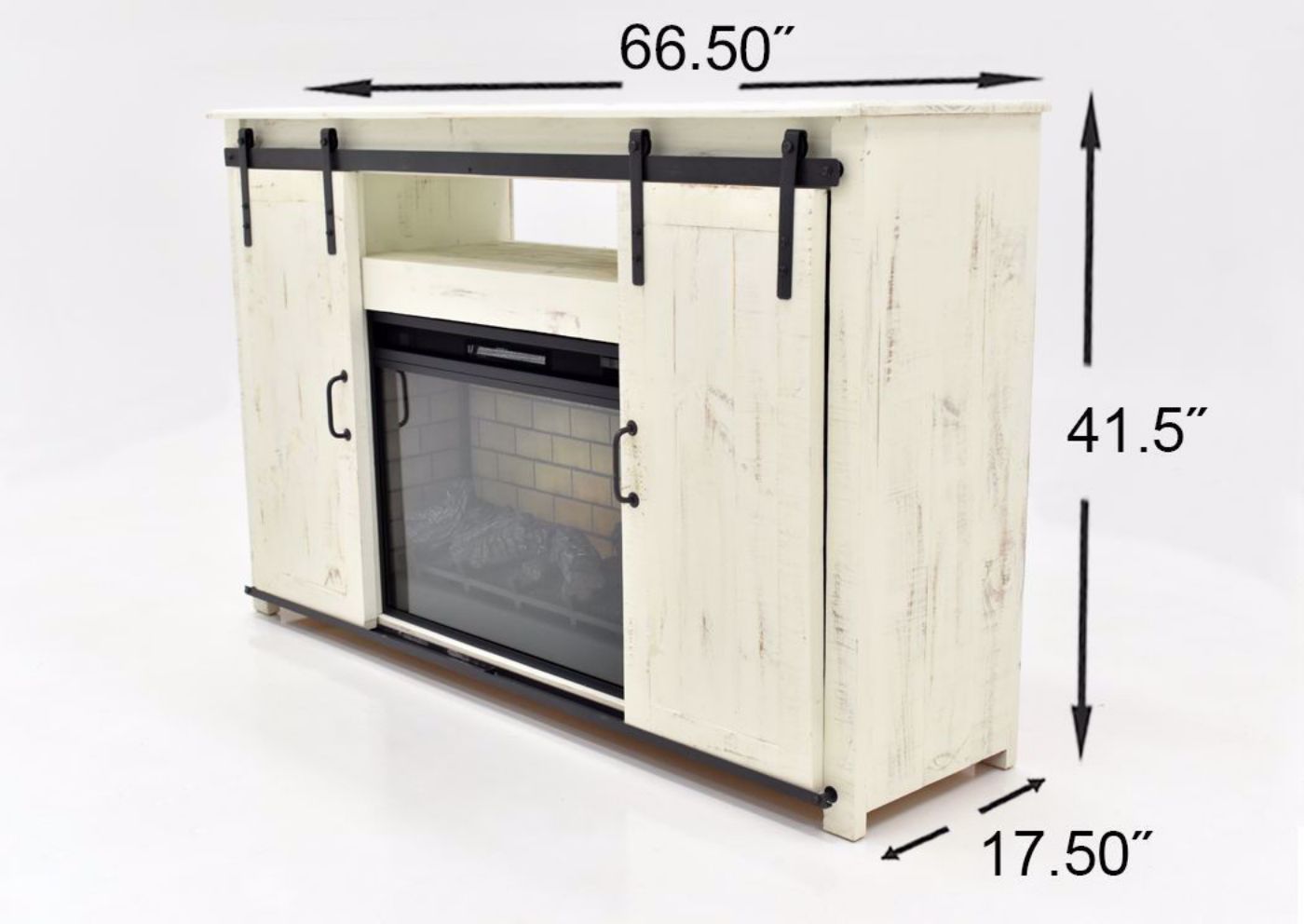 Dimension Details of the All White Maverick TV Stand with Fireplace | Home Furniture Plus Bedding