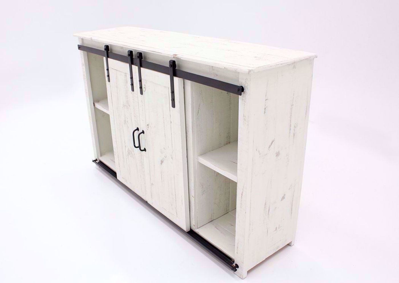 All White Maverick TV Stand with Fireplace Showing a Close Up View of the Front Showing the Doors Closed | Home Furniture Plus Bedding