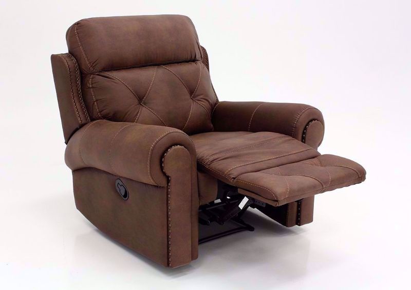 Brown Berkley Recliner at an Angle in the Reclined Position | Home Furniture Plus Mattress