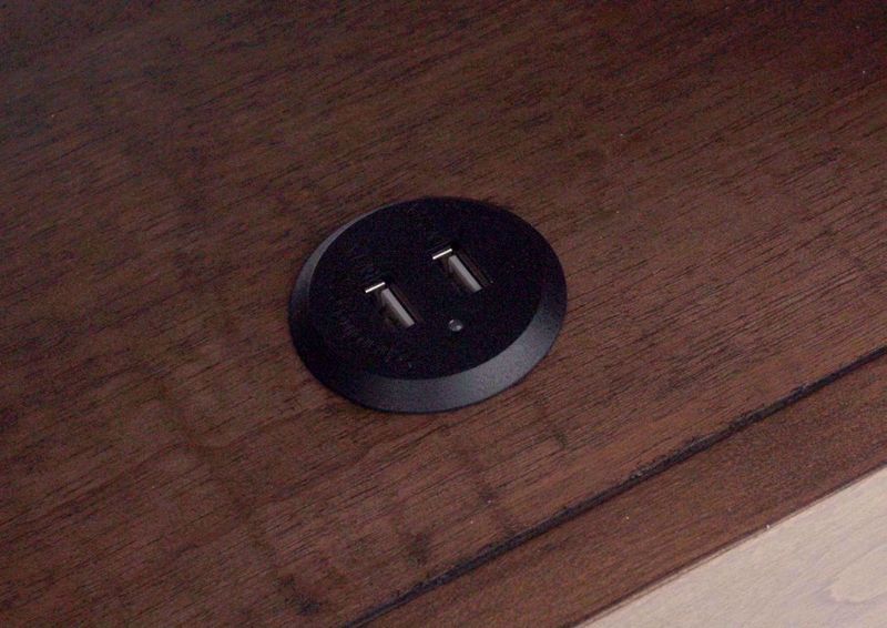 Close Up of USB Port on the Light Brown Rowenbeck Chairside End Table by Ashley Furniture | Home Furniture Plus Bedding